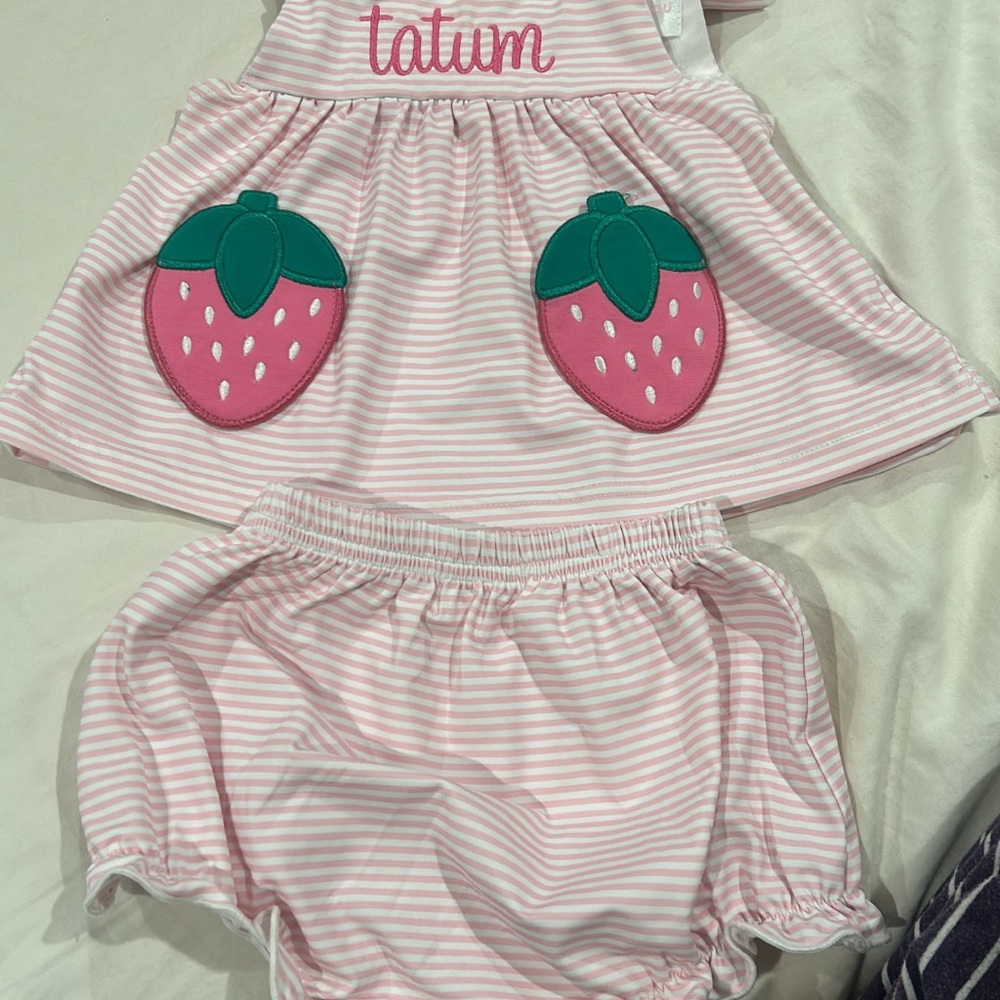Charming Pink Striped Kids Set with Strawberry Accents